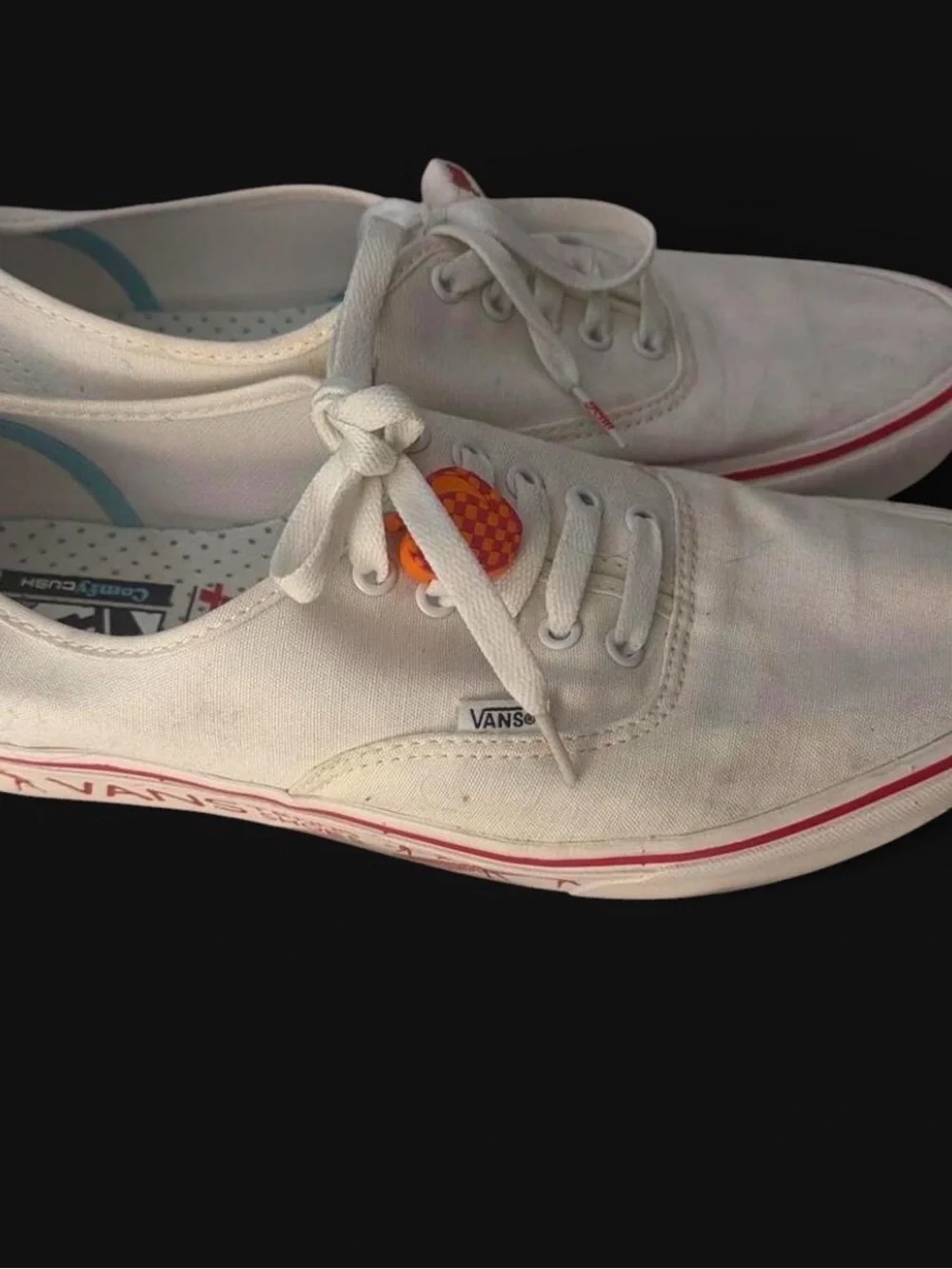 Vans White Canvas Sneakers with Red Accent Stripe